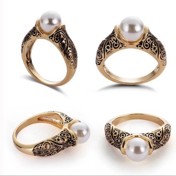 **New 925 Sterling Silver Yellow Gold Pearl Ring - Picture 6 of 7